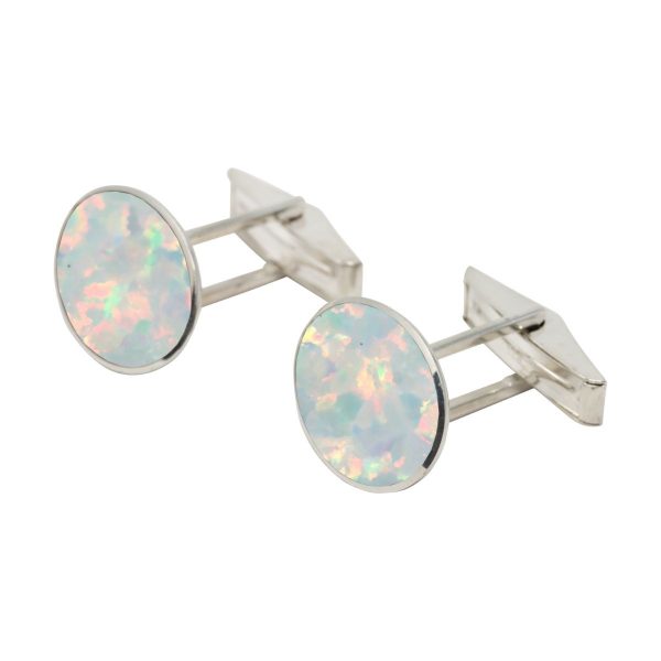 White Gold Opalite Sun Ice Oval Cufflinks