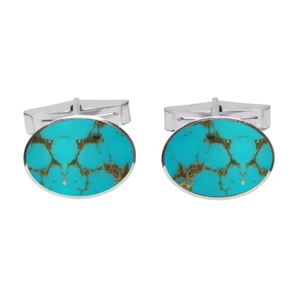 White Gold Turquoise Oval Cufflinks