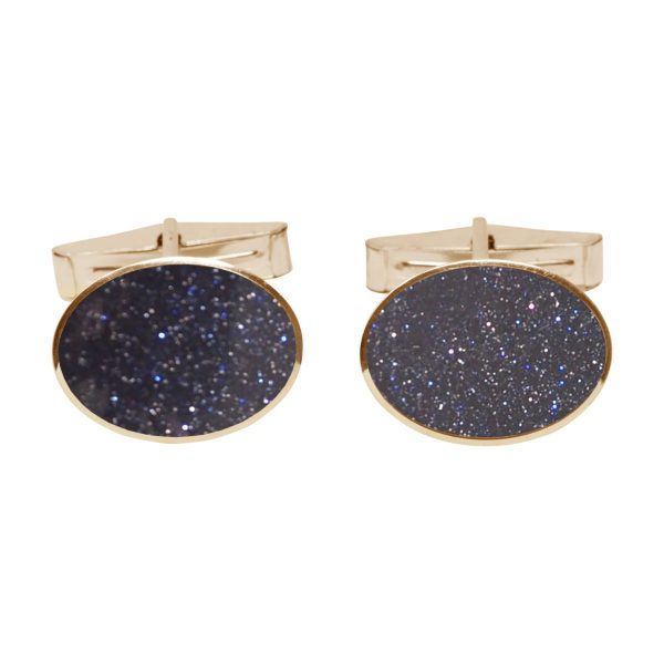 Yellow Gold Blue Goldstone Oval Cufflinks