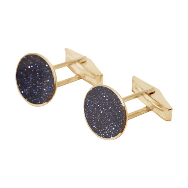 Yellow Gold Blue Goldstone Oval Cufflinks