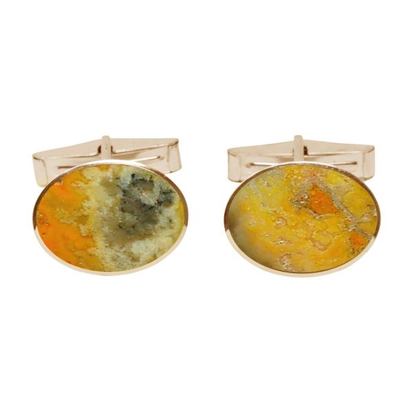 Yellow Gold Bumblebee Jasper Oval Cufflinks