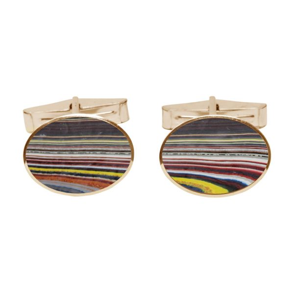 Yellow Gold Fordite Oval Cufflinks