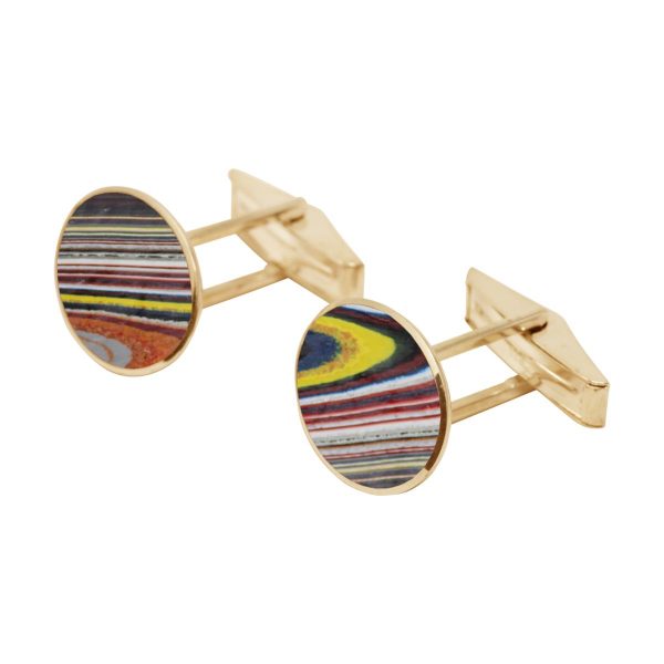 Yellow Gold Fordite Oval Cufflinks