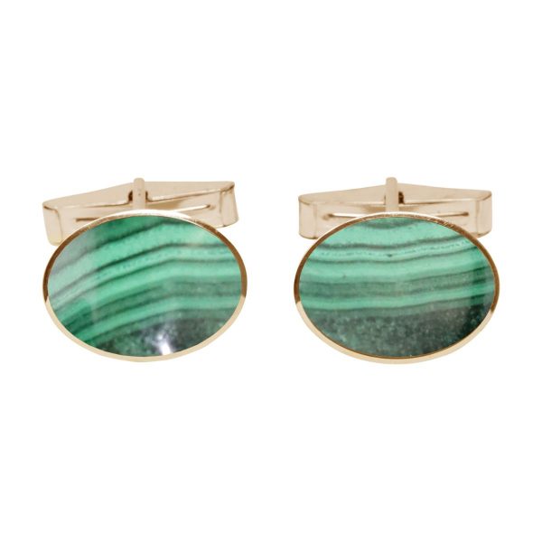 Yellow Gold Malachite Oval Cufflinks