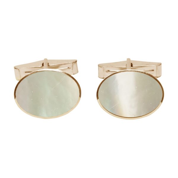 Yellow Gold Mother of Pearl Oval Cufflinks