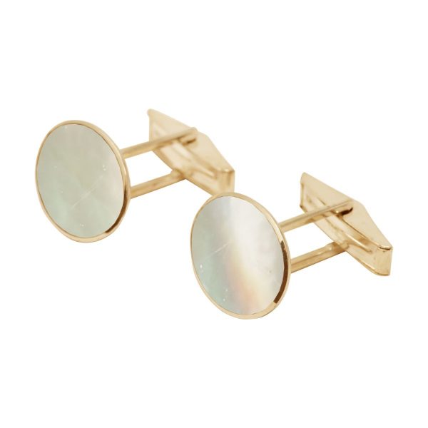 Yellow Gold Mother of Pearl Oval Cufflinks