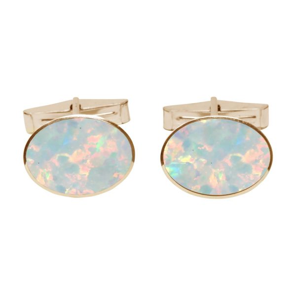 Yellow Gold Opalite Sun Ice Oval Cufflinks