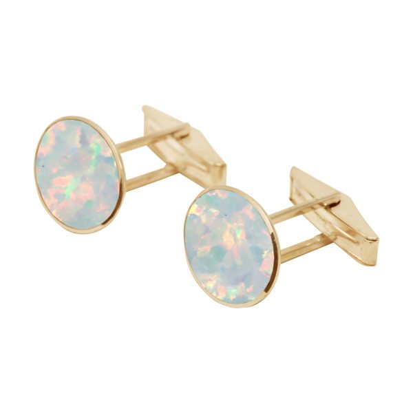 Yellow Gold Opalite Sun Ice Oval Cufflinks