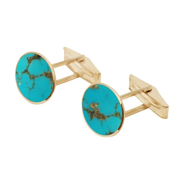 Yellow Gold Turquoise Oval Cufflinks