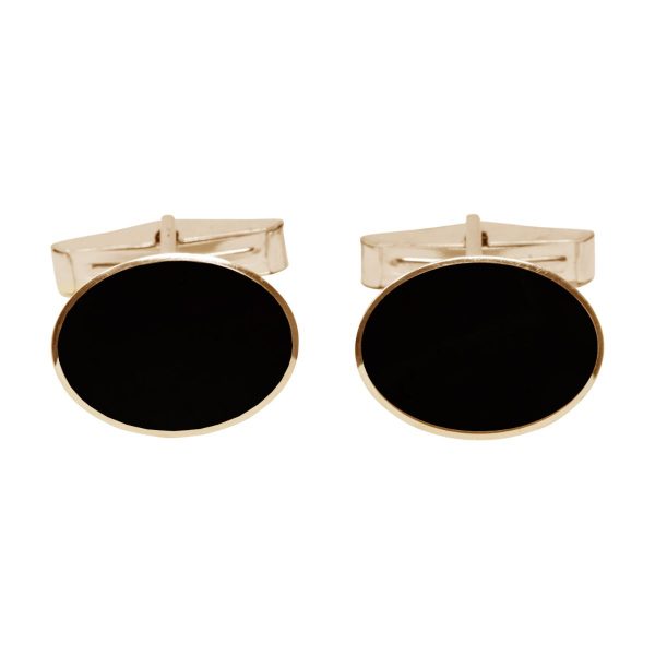 Yellow Gold Whitby Jet Oval Cufflinks