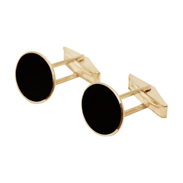 Yellow Gold Whitby Jet Oval Cufflinks