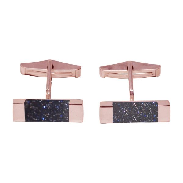 Rose Gold Blue Goldstone Rectangular Cufflinks