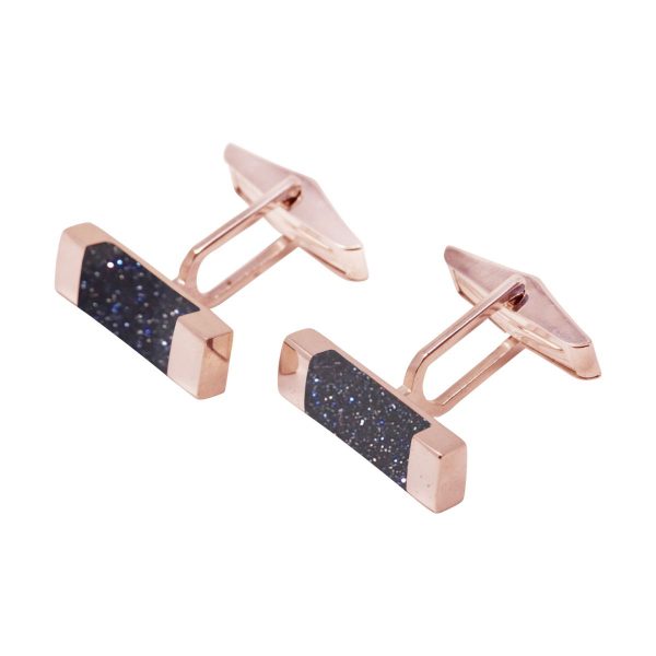 Rose Gold Blue Goldstone Rectangular Cufflinks