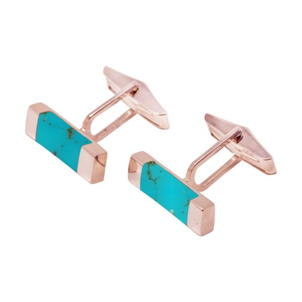 Rose Gold Turquoise Rectangular Cufflinks