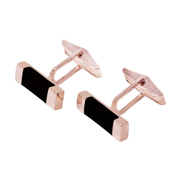 Rose Gold Whitby Jet Rectangular Cufflinks