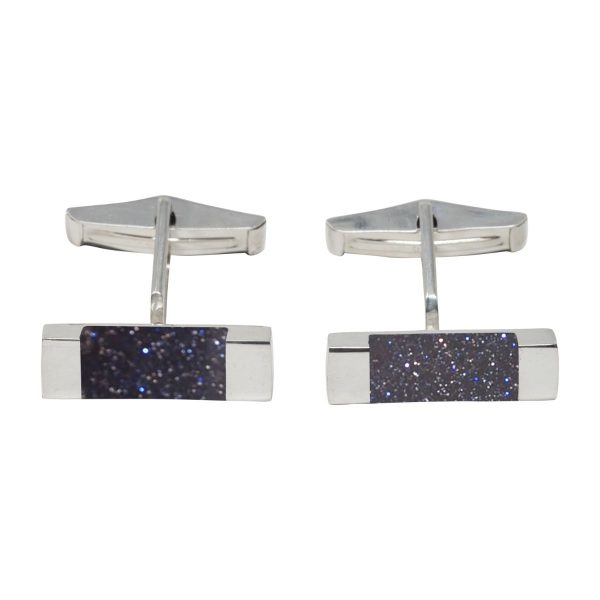 Silver Blue Goldstone Rectangular Cufflinks