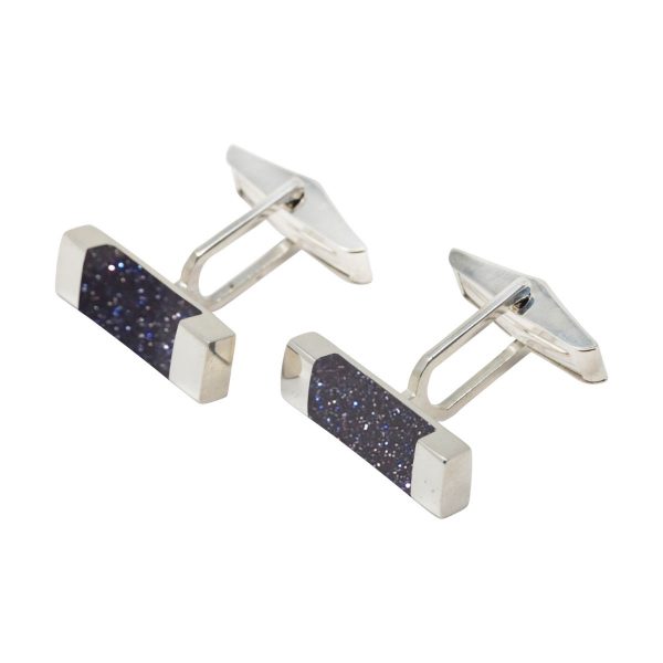 Silver Blue Goldstone Rectangular Cufflinks