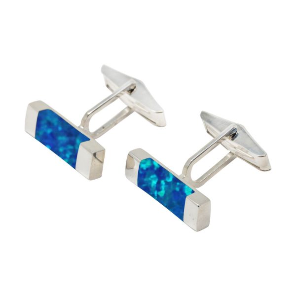 Silver Opalite Cobalt Blue Rectangular Cufflinks