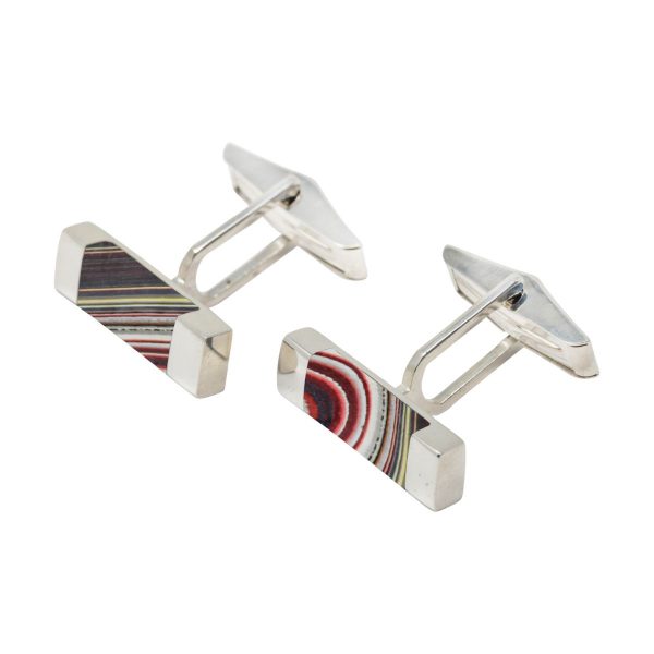 Silver Fordite Rectangular Cufflinks