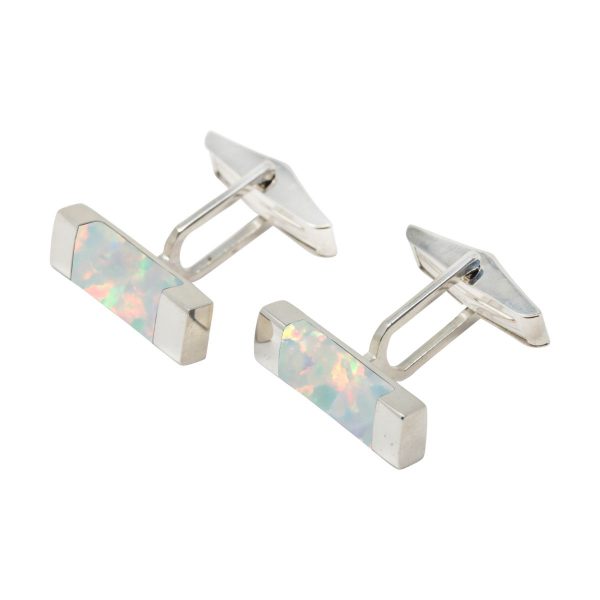 Silver Opalite Sun Ice Rectangular Cufflinks