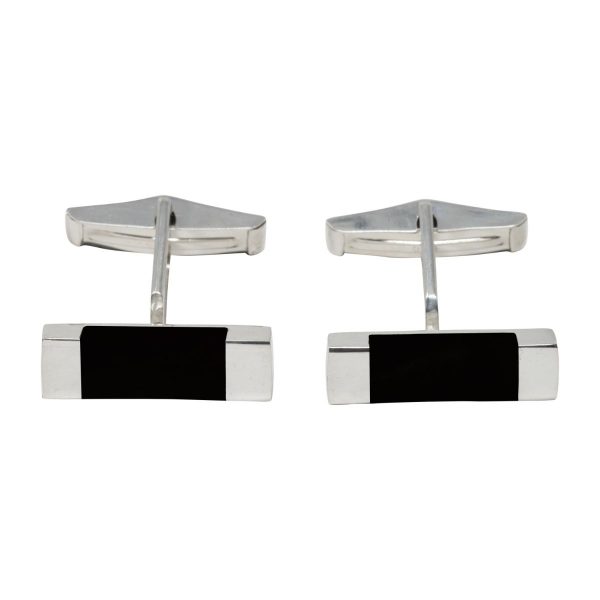 Silver Whitby Jet Rectangular Cufflinks