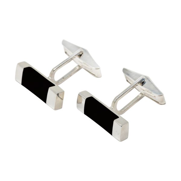 Silver Whitby Jet Rectangular Cufflinks