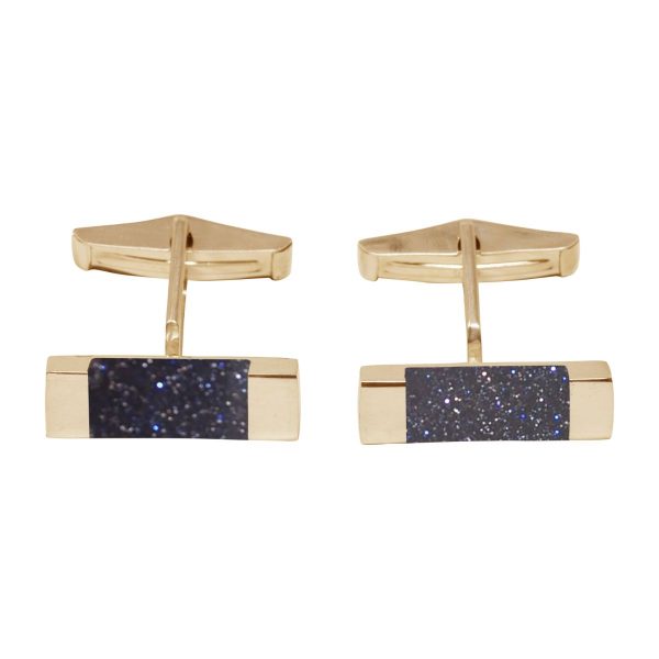 Yellow Gold Blue Goldstone Rectangular Cufflinks