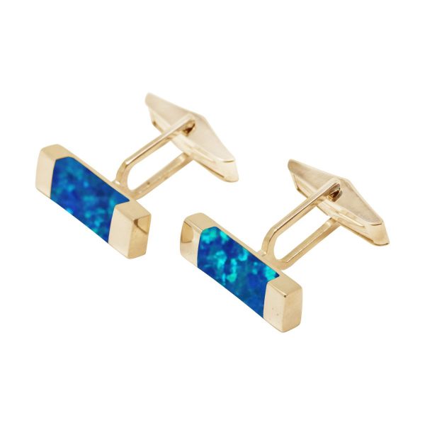 Yellow Gold Opalite Cobalt Blue Rectangular Cufflinks