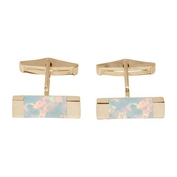 Yellow Gold Opalite Sun Ice Rectangular Cufflinks