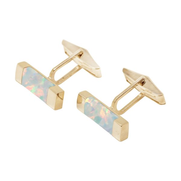 Yellow Gold Opalite Sun Ice Rectangular Cufflinks