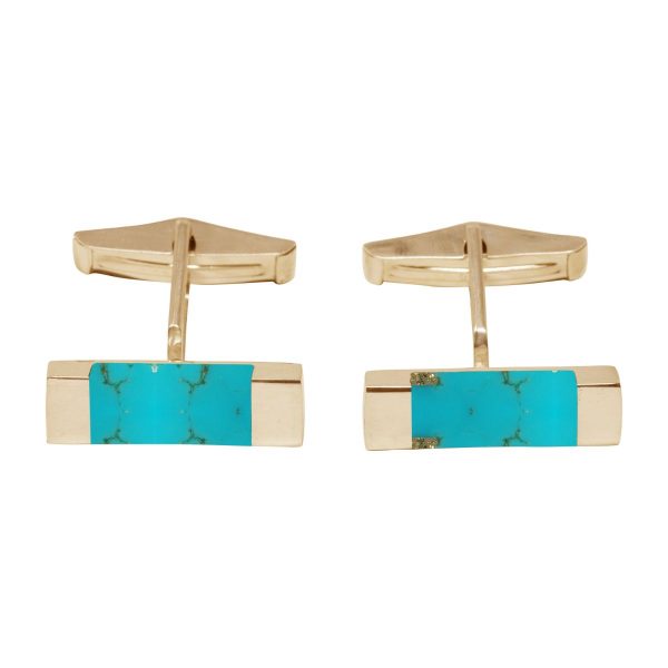 Yellow Gold Turquoise Rectangular Cufflinks