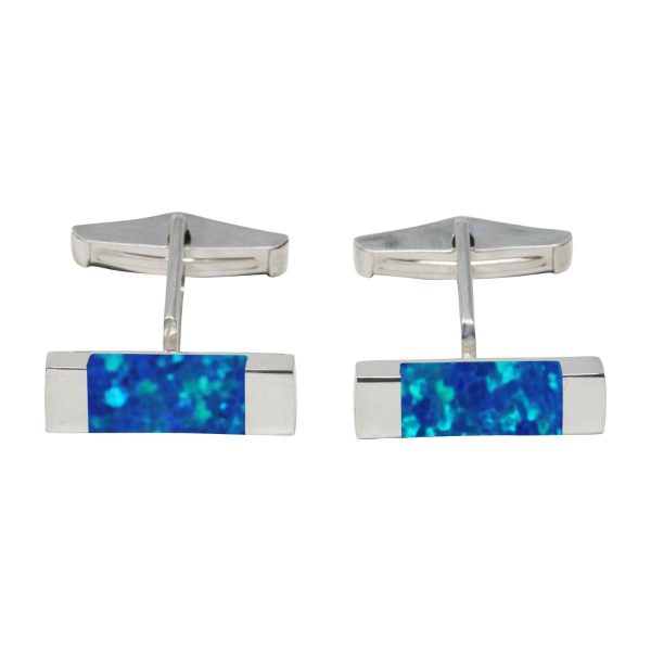 Silver Cobalt Blue Opalite Rectangular Cufflinks