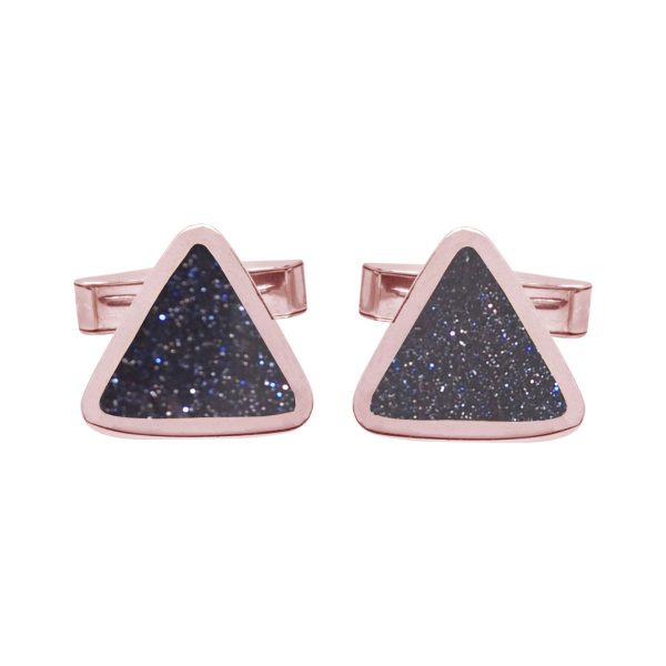 Rose Gold Blue Goldstone Triangular Cufflinks