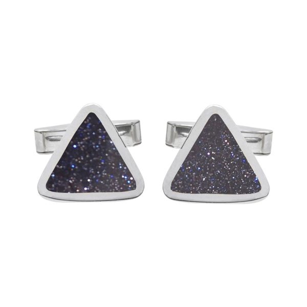 Silver Blue Goldstone Triangular Cufflinks