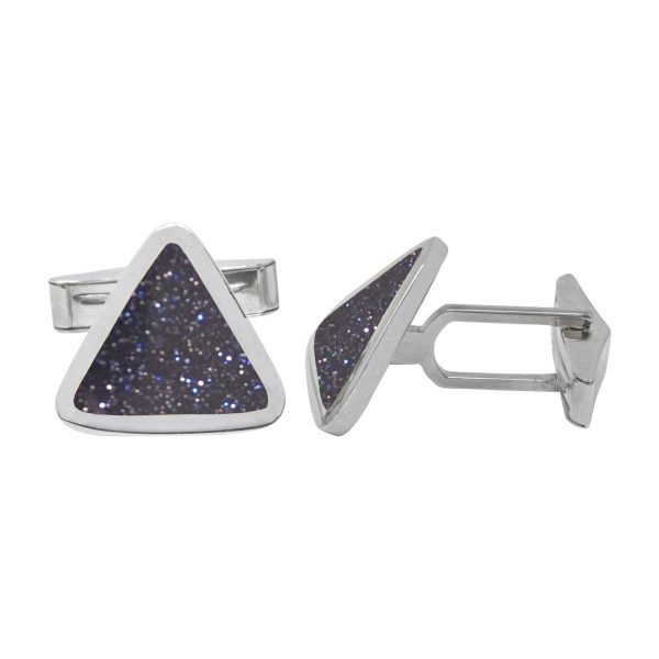 Silver Blue Goldstone Triangular Cufflinks