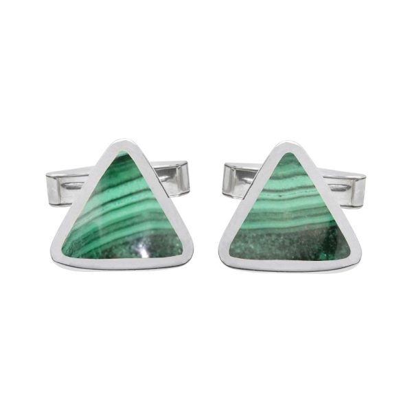 Silver Malachite Triangular Cufflinks