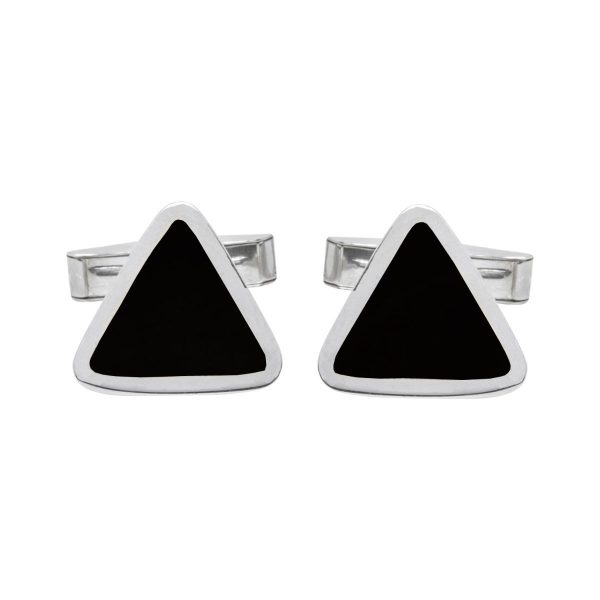 Silver Whitby Jet Triangular Cufflinks