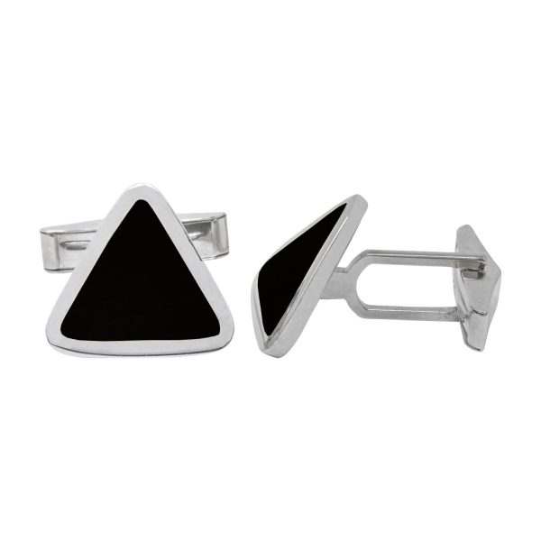 Silver Whitby Jet Triangular Cufflinks