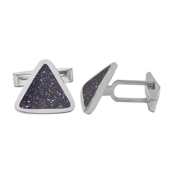 White Gold Blue Goldstone Triangular Cufflinks