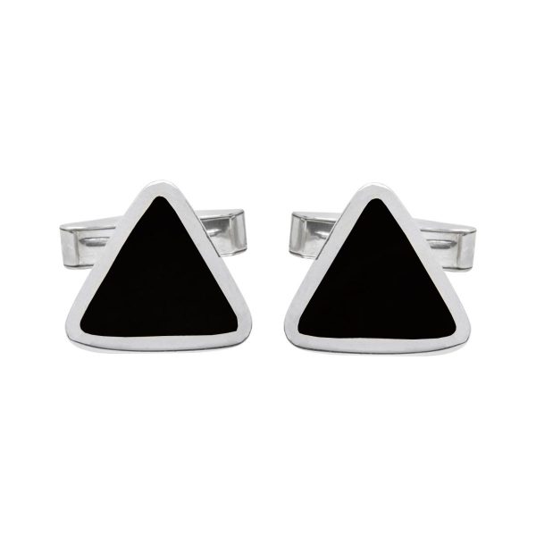 White Gold Whitby Jet Triangular Cufflinks