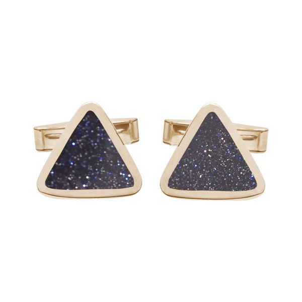 Yellow Gold Blue Goldstone Triangular Cufflinks