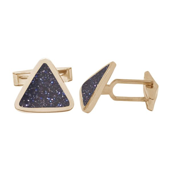 Yellow Gold Blue Goldstone Triangular Cufflinks