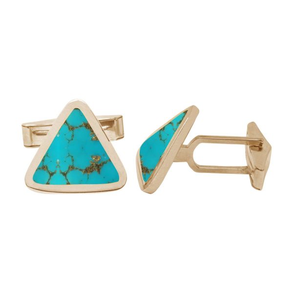 Yellow Gold Turquoise Triangular Cufflinks