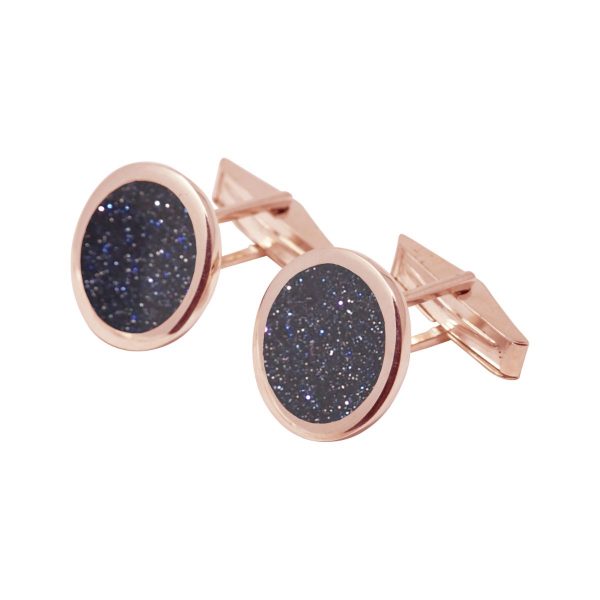 Rose Gold Blue Goldstone Round Cufflinks