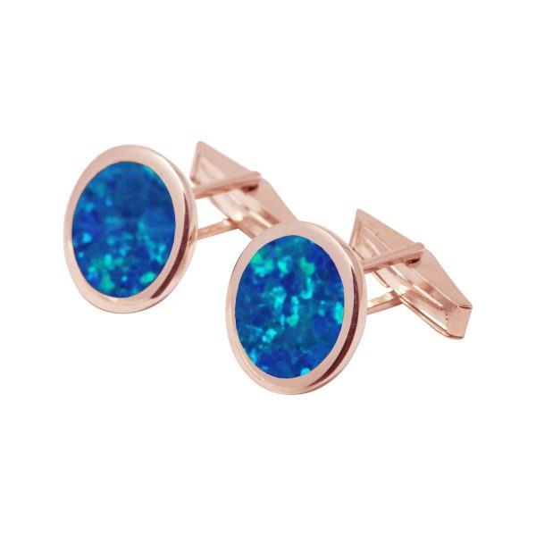 Rose Gold Opalite Cobalt Blue Round Cufflinks