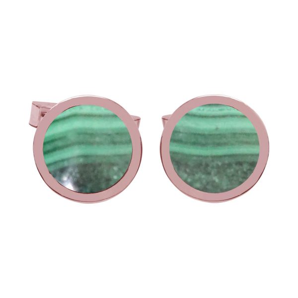 Rose Gold Malachite Round Cufflinks