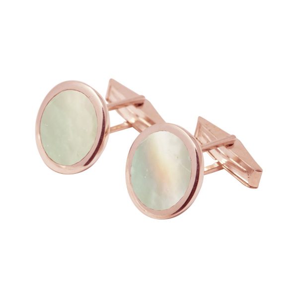 Rose Gold Mother of Pearl Round Cufflinks