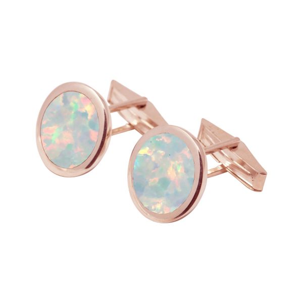 Rose Gold Opalite Sun Ice Round Cufflinks