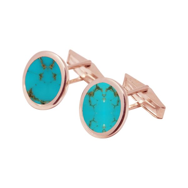 Rose Gold Turquoise Round Cufflinks