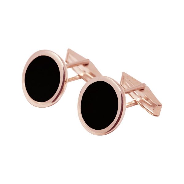 Rose Gold Whitby Jet Round Cufflinks